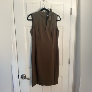 Calvin Klein Olive Midi Dress with Bow Detail
